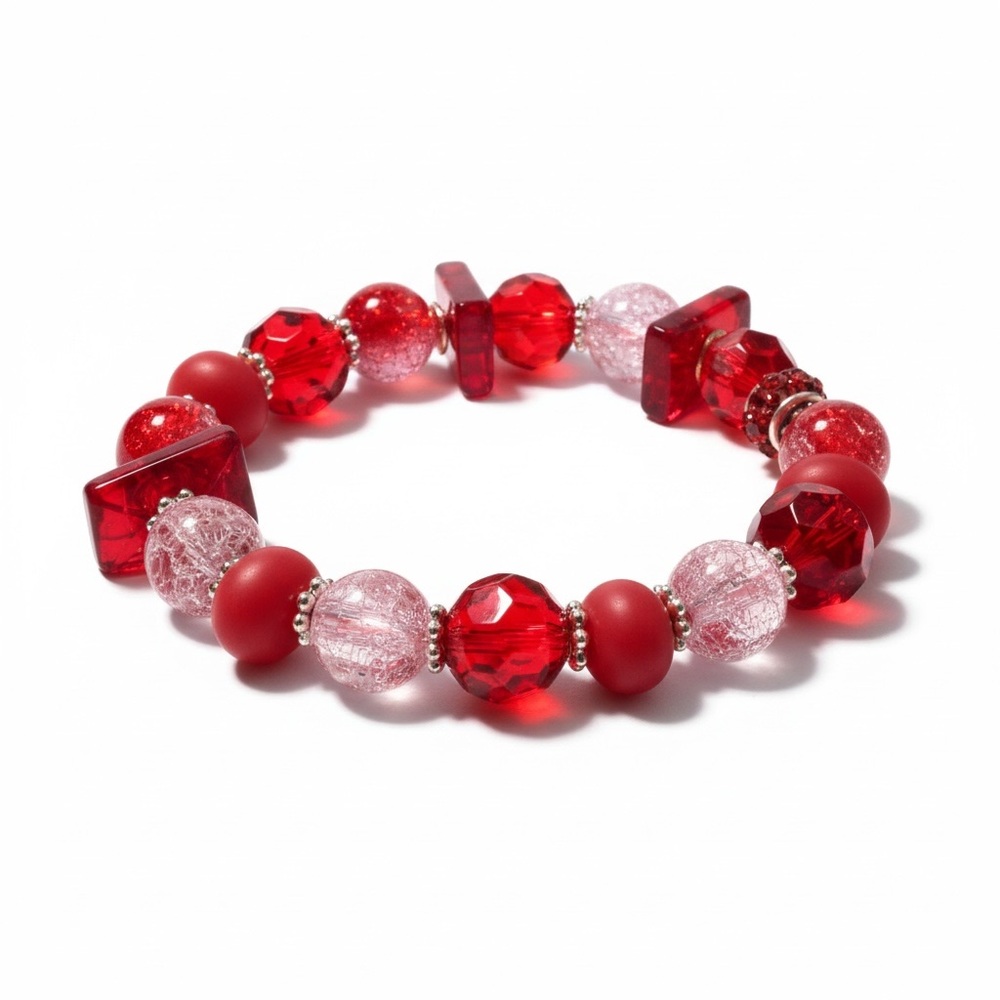 Red & Ice Crackle Glass Statement Bracelet | Bold Chunky Handmade Bracelet